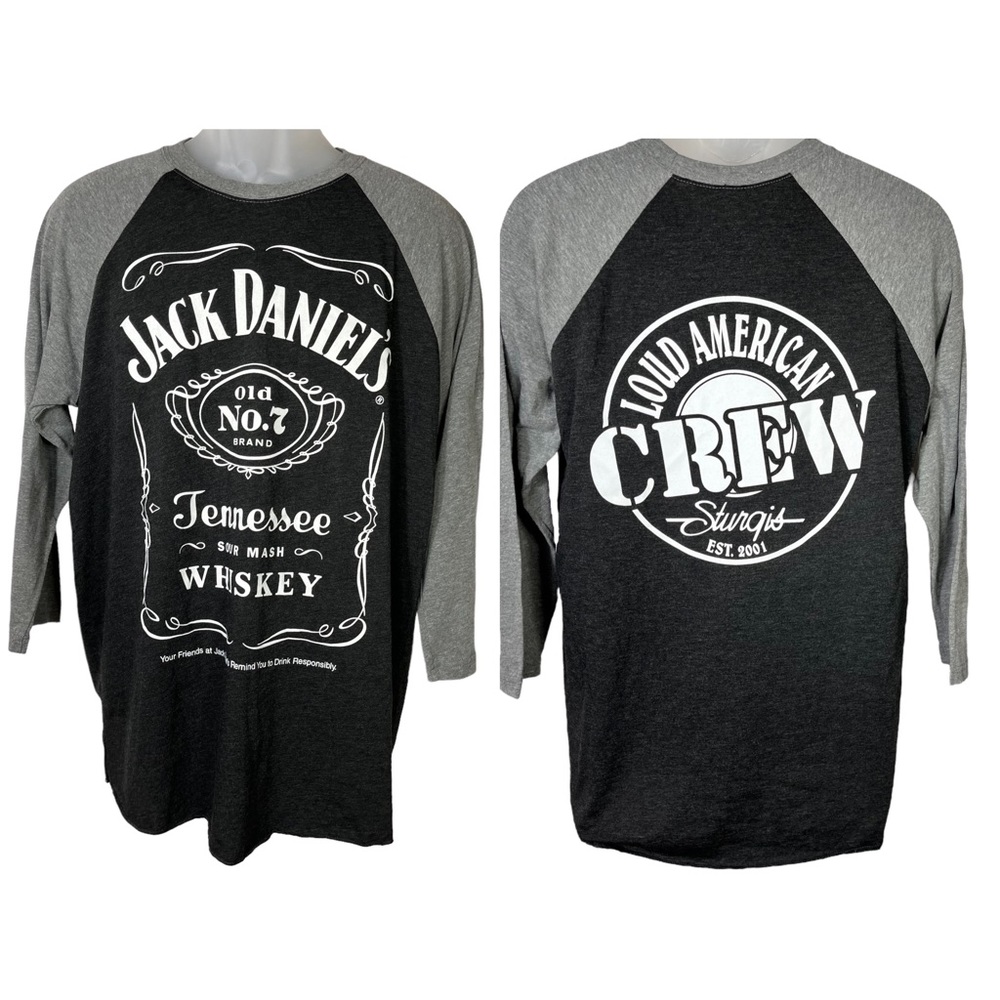 Jack Daniel’s Gray Raglan Soft Comfort T-Shirt Loud American Crew‎ Sturgis Large